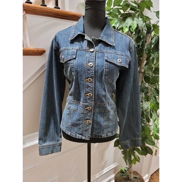 Duck Head Women's Blue Denim Cotton Long Sleeve Buttons Style Stretch Jacket L - Picture 1 of 11